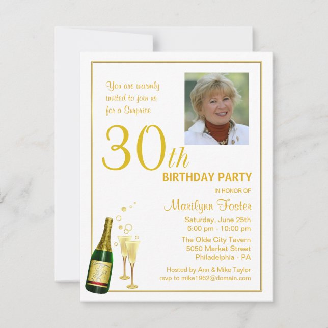 Personalised 30th Birthday Party Photo Invitations (Front)