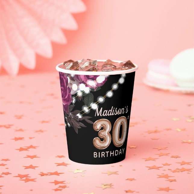Personalised 30th Birthday Rose Wine Luxury Paper Cups (Insitu)