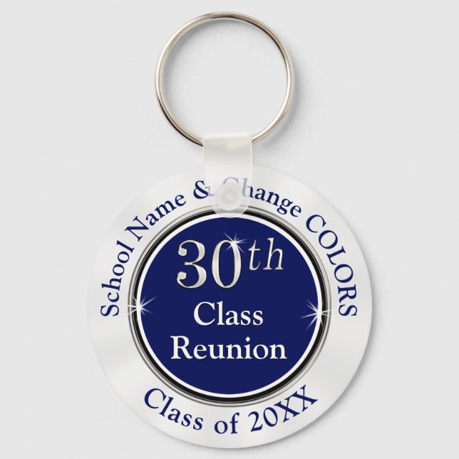 Personalised 30th Class Reunion Gifts, Navy Blue Key Ring (Front)