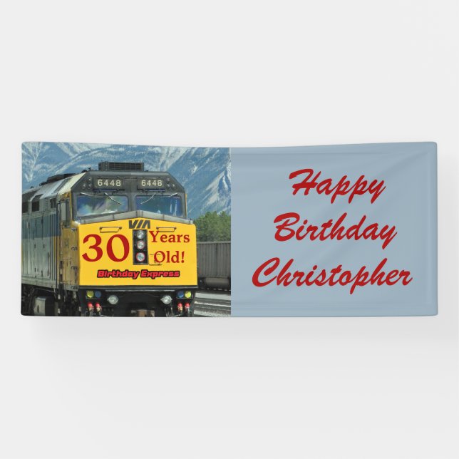 Personalised 30th or 35th Birthday Yellow Train Banner (Horizontal)