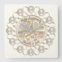 Personalised 30th Pearl Wedding Anniversary Clock
