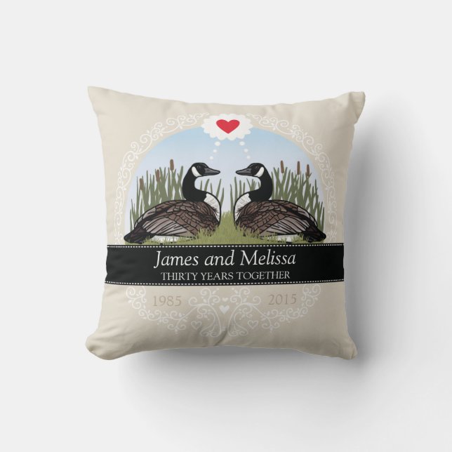 Personalised 30th Wedding Anniversary, Geese Cushion (Front)
