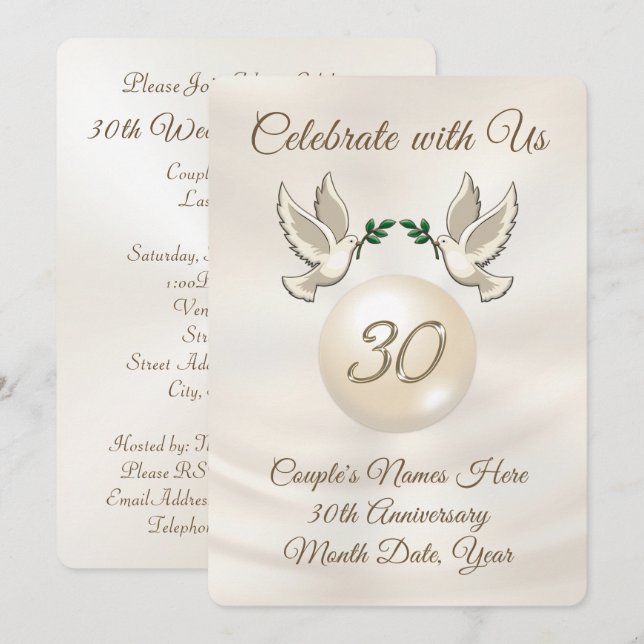 Personalised 30th Wedding Anniversary Invitations (Front/Back)