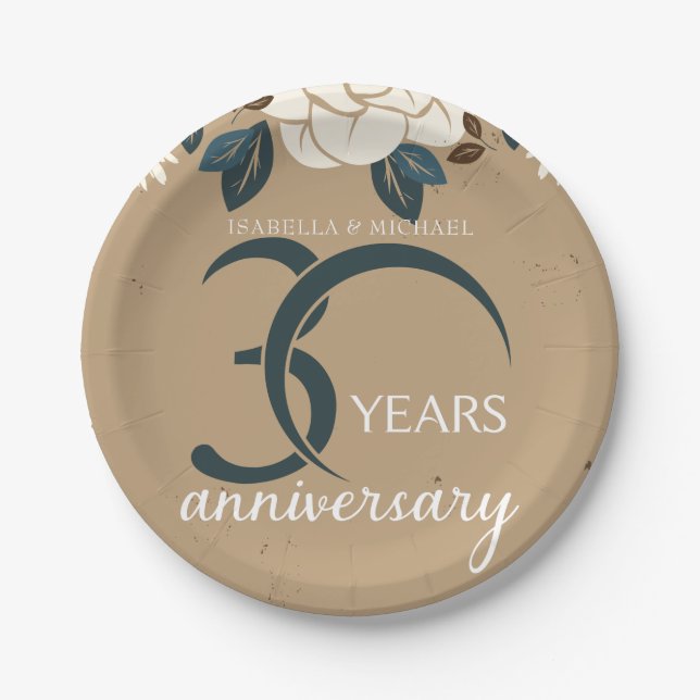 Personalised 30th Wedding Anniversary Rustic Paper Plate (Front)