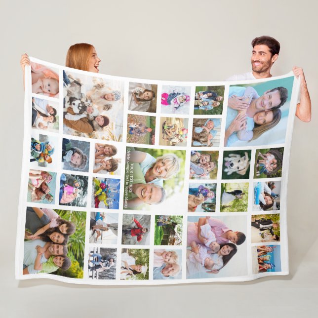 Personalised 33 Photo Collage Template White Fleece Blanket (In Situ)