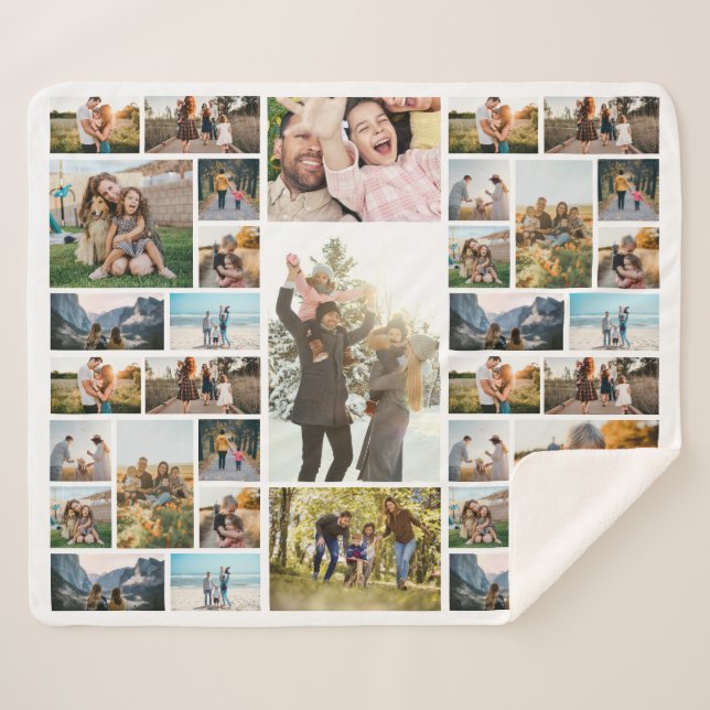 Personalised 35 Photo Collage Sherpa Blanket (Front (Horizontal))