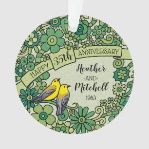 Personalised 35th Anniversary, Jade Floral Birds Ornament