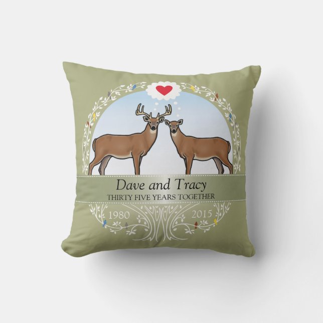 Personalised 35th Wedding Anniversary, Buck & Doe Cushion (Front)
