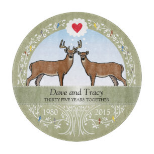 Personalised 35th Wedding Anniversary, Buck & Doe Cutting Board