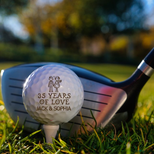Personalised 35th Wedding Anniversary Couple Name Golf Balls (modern wedding anniversary couple gifts with name)