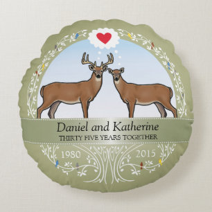 Personalised 35th Wedding Anniversary, Deer Round Cushion