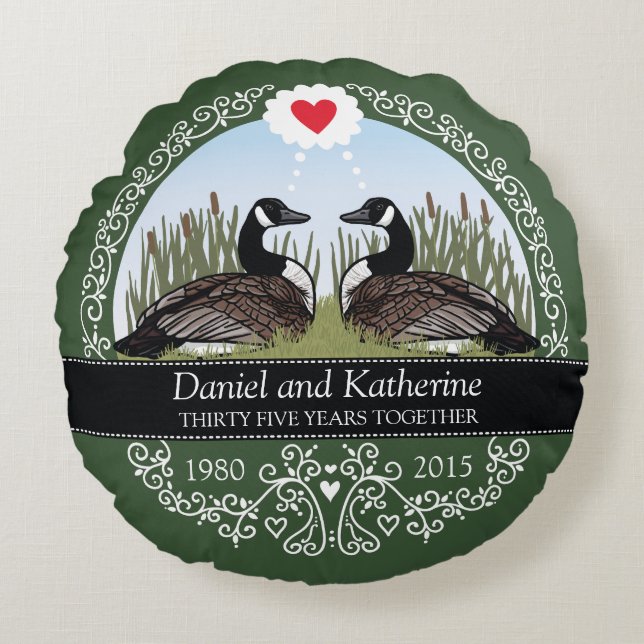 Personalised 35th Wedding Anniversary, Geese Round Cushion (Front)