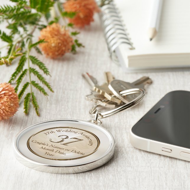 Personalised 37 Years of Marriage Gift Ideas Key Ring (Side)