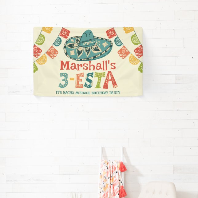 Personalised 3-Esta Mexican Themed Third Birthday Banner (Insitu)