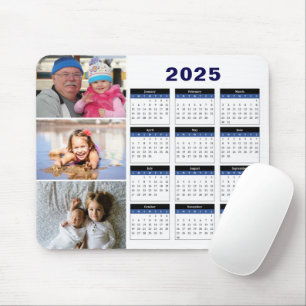 Personalised 3 Family Photo 2025 Calendar Mousepad