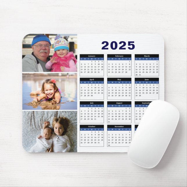 Personalised 3 Family Photo 2025 Calendar Mousepad (With Mouse)