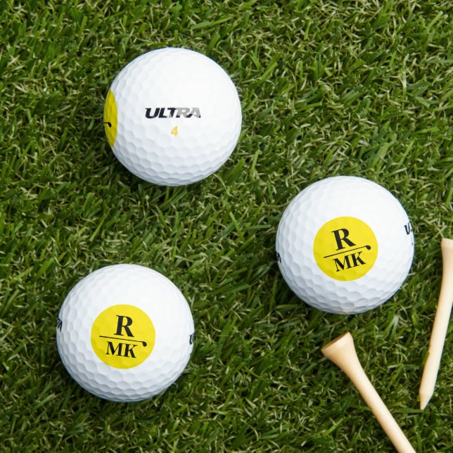 Personalised 3 initial letters Yellow Monogram Golf Balls (Insitu Grass)