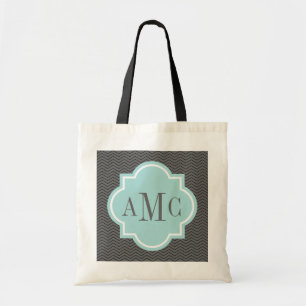 Personalised 3 letter monogram grey teal tote bag