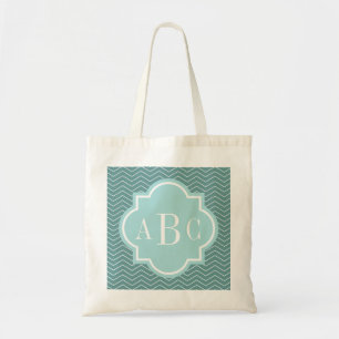 Personalised 3 letter monogram teal blue tote bag
