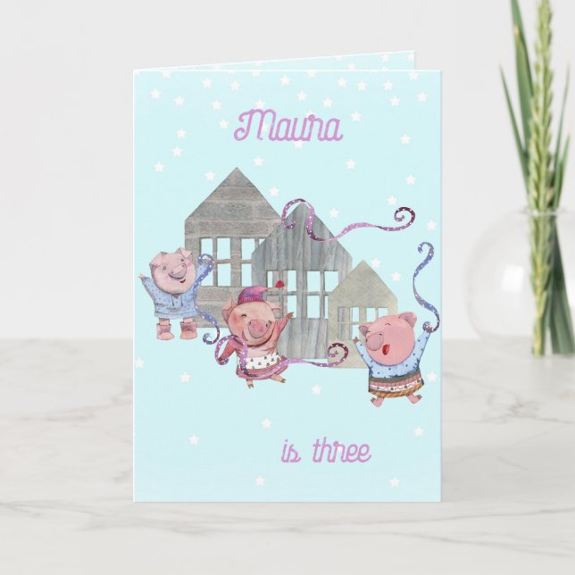 Personalised 3 Little Pigs Birthday Celebration  Card (Front)