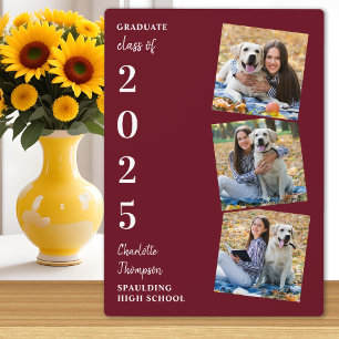 Personalised 3 Photo Burgundy Graduation Plaque