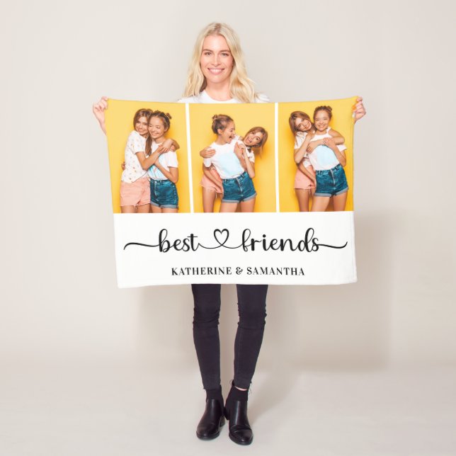 Personalised 3 Photo Collage Best Friends Forever  Fleece Blanket (In Situ)