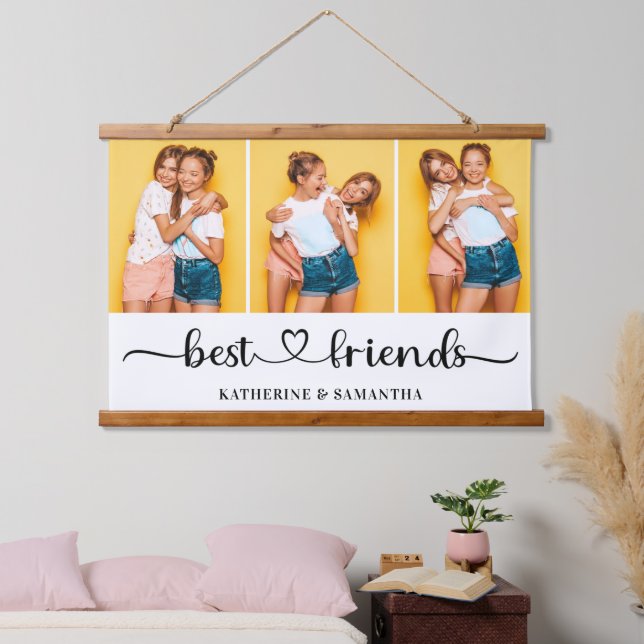 Personalised 3 Photo Collage Best Friends Forever  Hanging Tapestry (Bedroom)