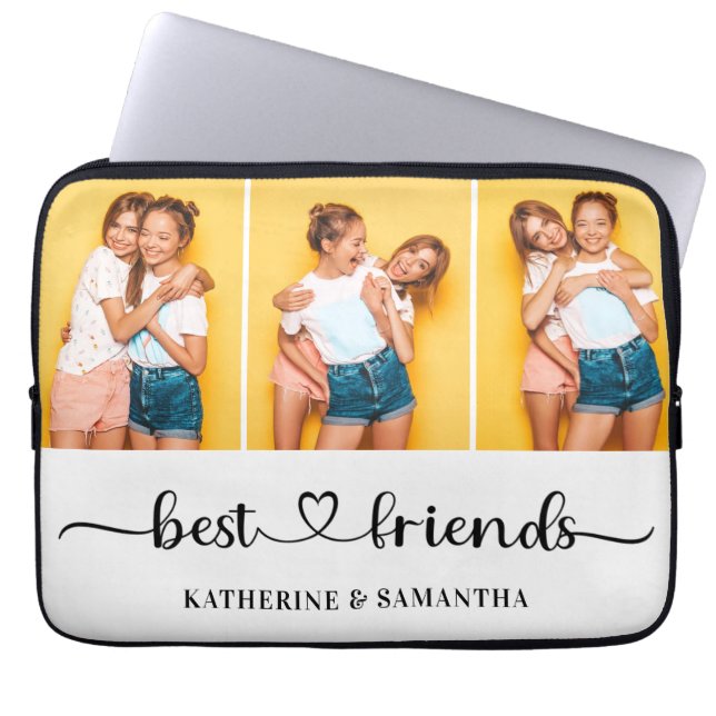 Personalised 3 Photo Collage Best Friends Forever  Laptop Sleeve (Front)
