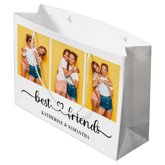 Personalised 3 Photo Collage Best Friends Forever  Large Gift Bag (Back Angled)