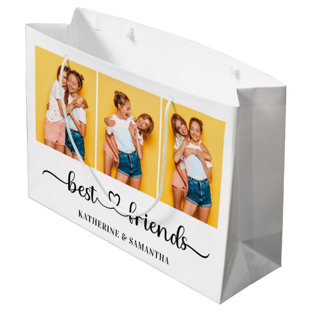 Personalised 3 Photo Collage Best Friends Forever  Large Gift Bag (Back Angled)