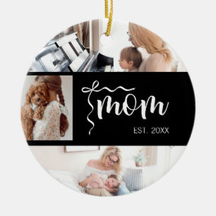 Personalised 3 Photo Collage Black Mum Est Year Ceramic Tree Decoration