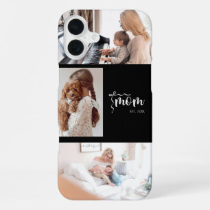 Personalised 3-Photo Collage Black Mum Est Year iPhone 16 Plus Case
