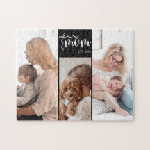 Personalised 3-Photo Collage Black Mum Est Year 