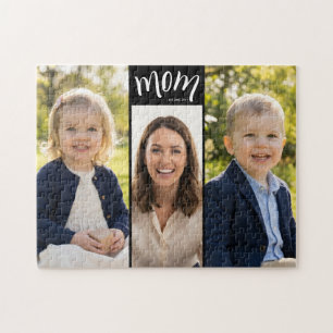 Personalised 3-Photo Collage Black Mum Est Year  Jigsaw Puzzle