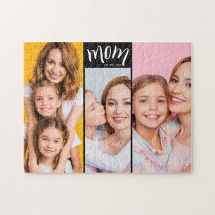 Personalised 3-Photo Collage Black Mum Est Year Jigsaw Puzzle