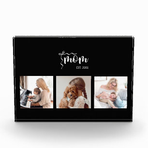 Personalised 3-Photo Collage Black Mum Est Year  Photo Block