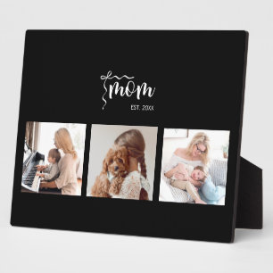 Personalised 3-Photo Collage Black Mum Est Year Plaque
