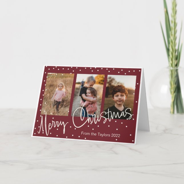 Personalised 3 photo collage Christmas card  (Front)
