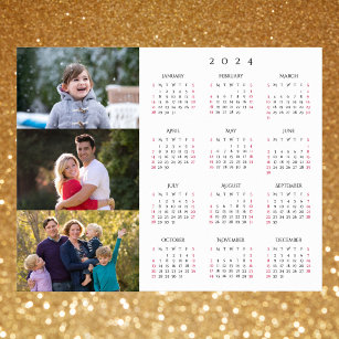 Personalised 3 Photo Collage Family 2024 Calendar Poster