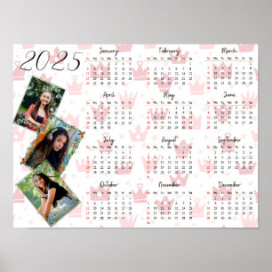 Personalised 3 Photo Collage Family 2025 Calendar Poster