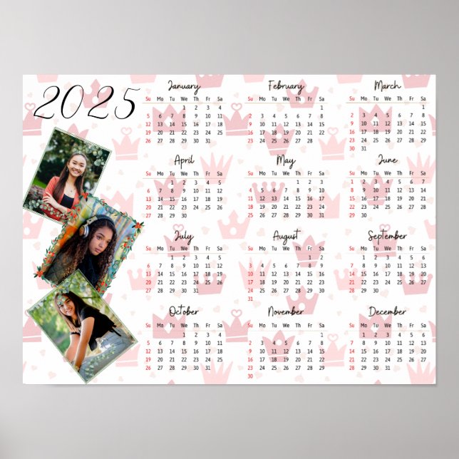 Personalised 3 Photo Collage Family 2025 Calendar Poster (Front)