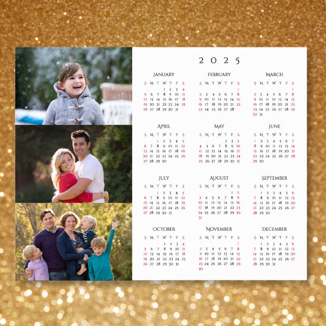 Personalised 3 Photo Collage Family 2025 Calendar Poster (Personalized 3 Photo Collage Family 2025 Calendar Poster)