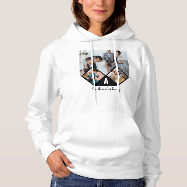 Personalised 3 photo collage family monogram hoodie (Front)