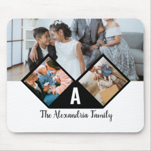 Personalised 3 photo collage family monogram mouse mat