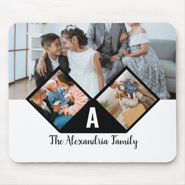 Personalised 3 photo collage family monogram mouse mat (Front)