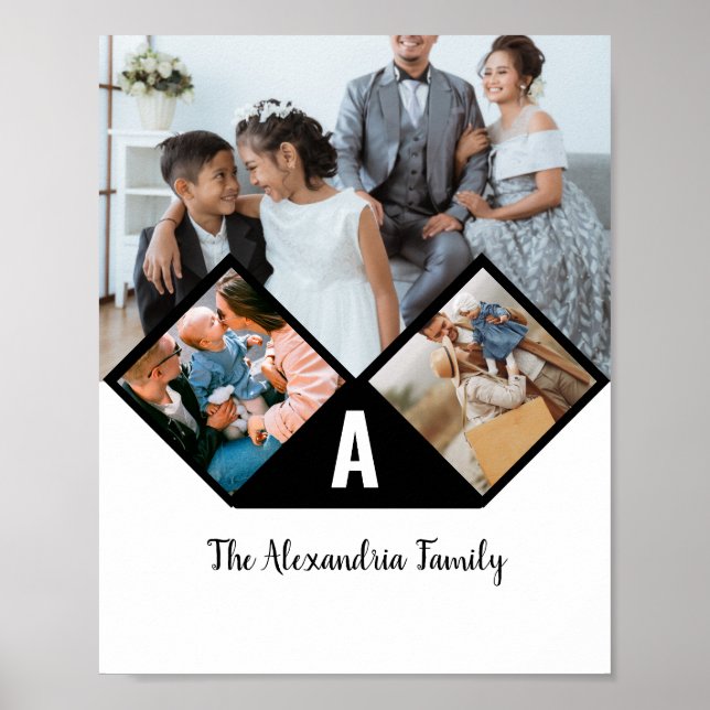 Personalised 3 photo collage family monogram poster (Front)