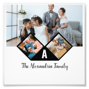 Personalised 3 photo collage family monogram print
