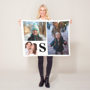 Personalised 3 Photo Collage Monogrammed Fleece Blanket