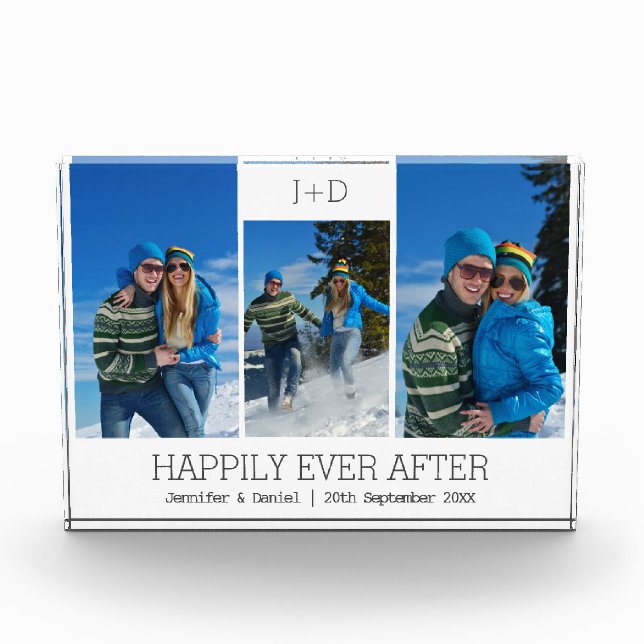 Personalised 3 Photo Collage Monogrammed Wedding Block (Front)