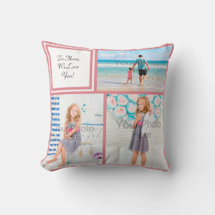 Personalised 3 Photo Collage Pink Mum Love Cushion